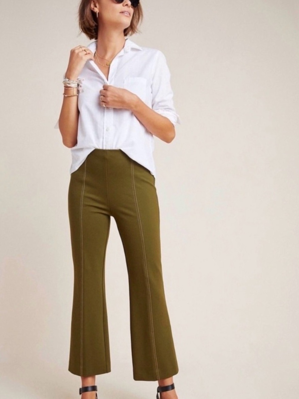 Anthropologie the essential crop flare Olive - Picture 6 of 7